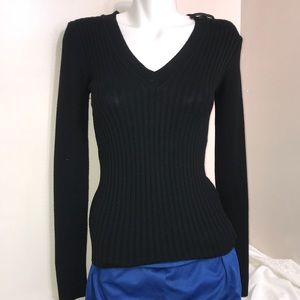 Urban Behaviour Black Ribbed V-Neck LongSleeve Top